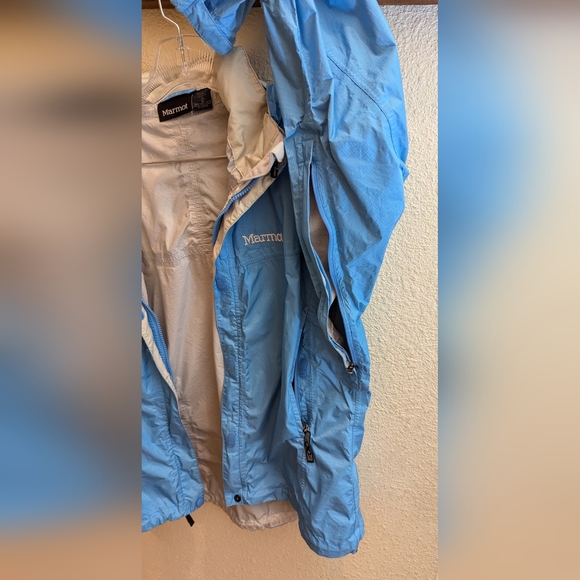 Women's Marmot Waterproof PitZips Rain Coat With Hood Blue Size Medium - Picture 5 of 6